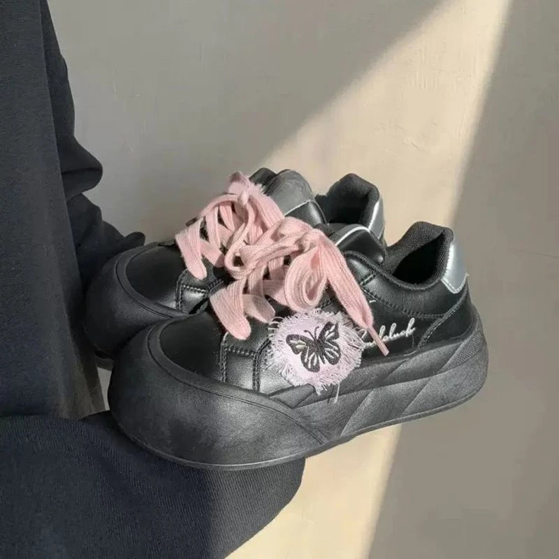 LIZAKOSHT  -  Lovely Sneakers Women Butterfly Print Versatile Lace Up Casual Shoes Thick Bottom Increase Round Toe Trainers Women