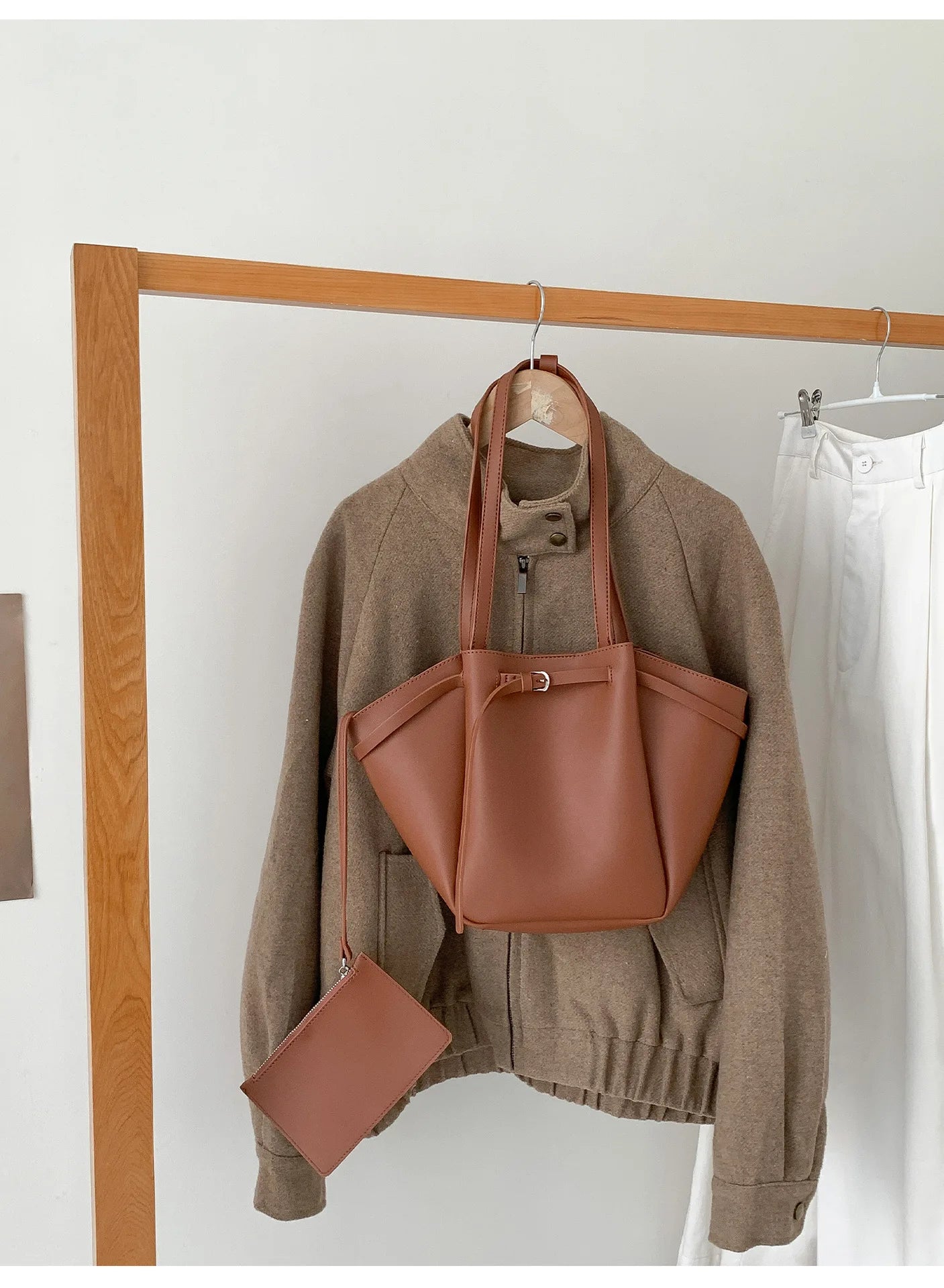 LIZAKOSHT  -  Soft PU Large Capacity Tote Bag Women Fashion Korean Style Commuter Shoulder Bag Solid Color Retro Minimalist Handbag