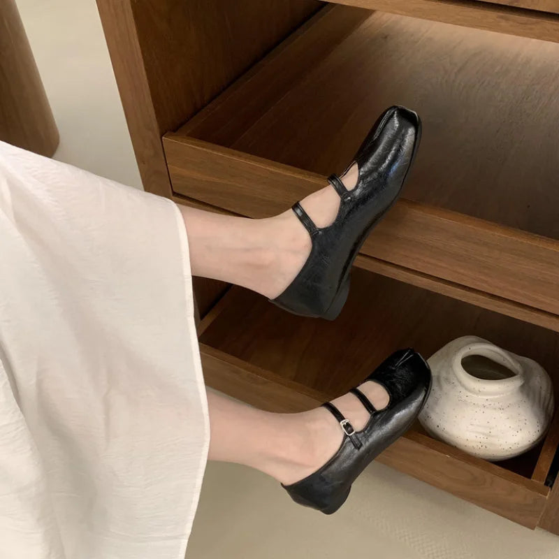 LIZAKOSHT  -  Spring New Tabi Ninja Shoes Women Round Spilt Toe Shallow Buckle Ballet Shoes Fashion Eelgant Low Heels Mary Jane Single Shoes