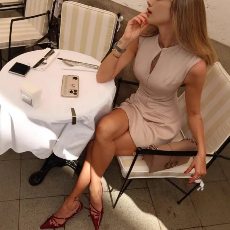 LIZAKOSHT  -  Temperament Hollow Out O Neck Sleeveless Tank Bodycon Casual Regular Women Dresses Fashion Sexy Club Streetwear Female Outift