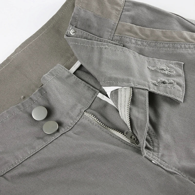 LIZAKOSHT  -  Chic Gray Cargo jeans Y2k Streetwear Casual Loose Denim Pants For Women Aesthetic 90s Low Waist Straight-leg Trousers