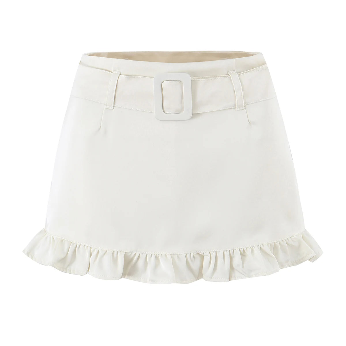 LIZAKOSHT  -  Sexy With Sashes Zipper Waist Satin Skirt With short lining Women Ruffles Hem A-line Package Hips Short Skater Bottom Black Pink