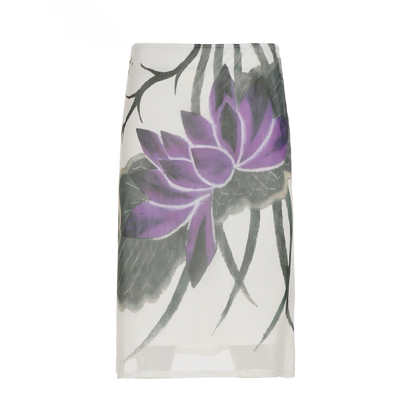 LIZAKOSHT  -  Summer Women Lotus Flower Print Long Skirt Elegant High Street Casual Mid Length Skirts Holiday Style Low Waist Skirt