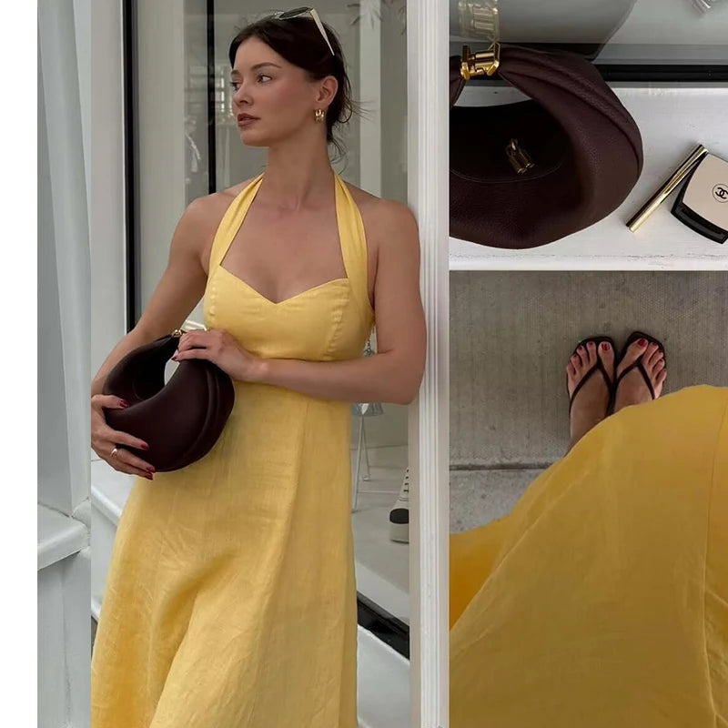 LIZAKOSHT  -  Summer Women's New Dresses 2025 Chic Hanging Neck Slim Tube Top Elegant Women's Long Dress Street Fashion Holiday Summer Dress