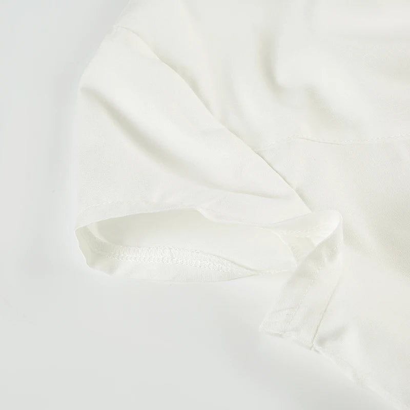 LIZAKOSHT  -  Casual Solid White Crop Blouses for Women Fashion Turn-down Neck Shirts Streetwear Korean Y2K Button Up Clothings