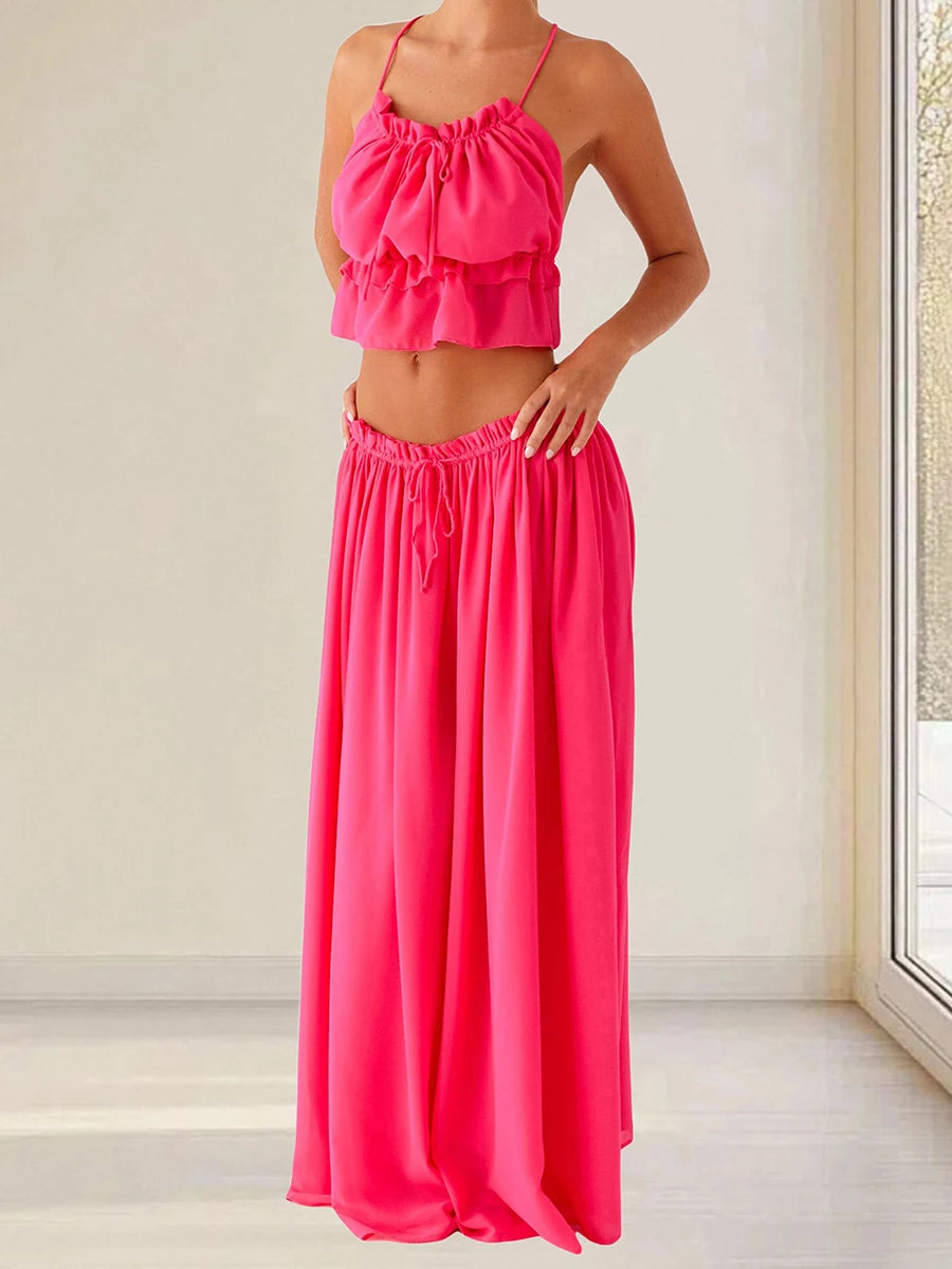 LIZAKOSHT  -  Women s Floral Print Crop Top and High Waisted Maxi Skirt Set for Summer Vacation Beachwear Outfit