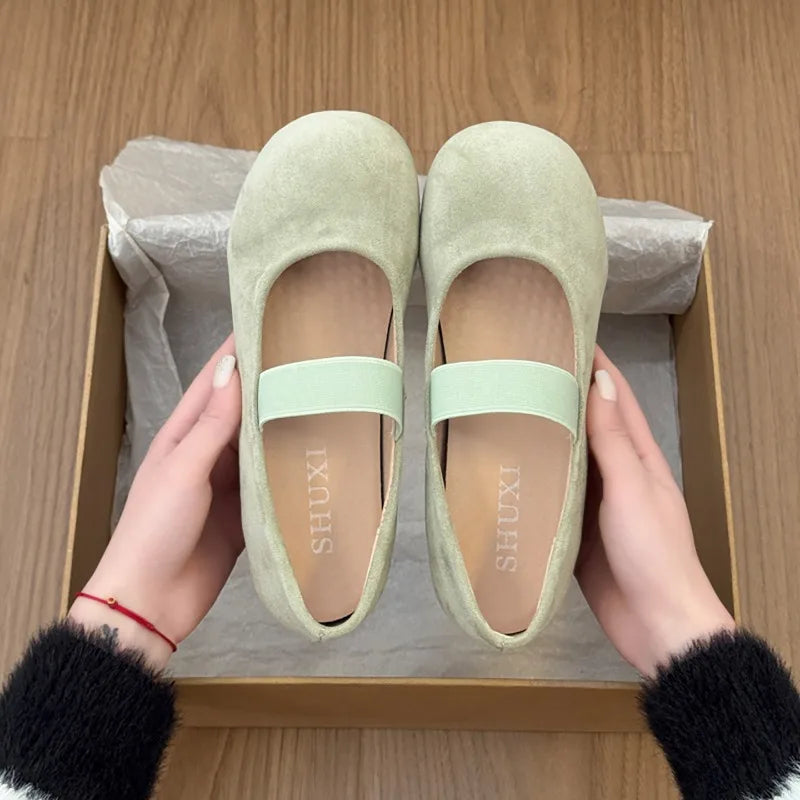 LIZAKOSHT  -    Spring Design Thick Heel Women Loafers Shoes Concise Shallow Round Toe Slip on Shoes Female Elegant Dress Ballet  Pumps