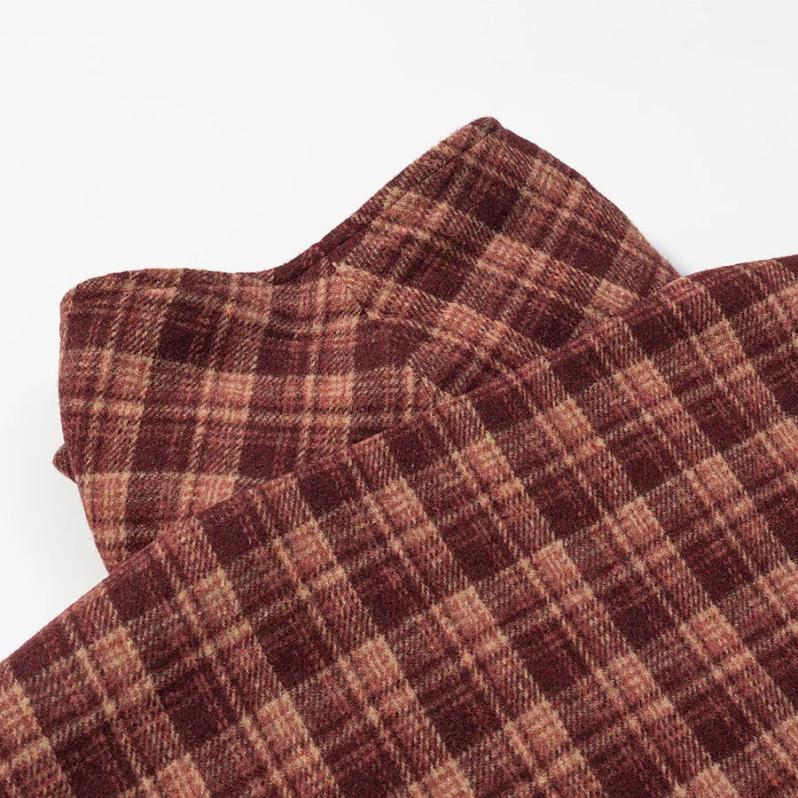 LIZAKOSHT  -  Autumn And Winter Retro Stand Collar Single-Breasted Plaid Jacket Women Outerwear