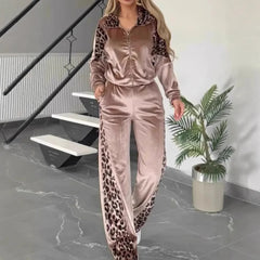 LIZAKOSHT  -  The Latest Hit in Is A New Leopard Print Contrasting Trousers Long-sleeved Loungewear Set