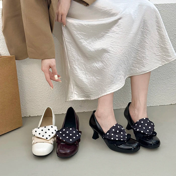 LIZAKOSHT  -  Vintage Polka Dot Thick Heel Women Mary Jane Shoes Outdoor Slip On Pumps Spring Autumn Eelgant Dress Leather Single Shoes
