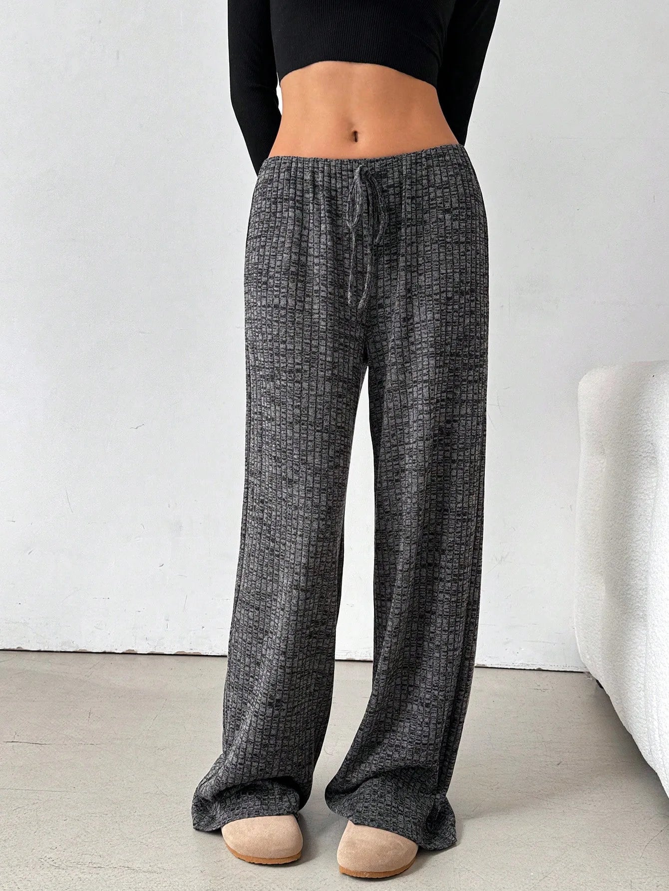 LIZAKOSHT  -  Women's New Casual Striped Solid Color Elastic Rope Cotton Straight Leg Pants