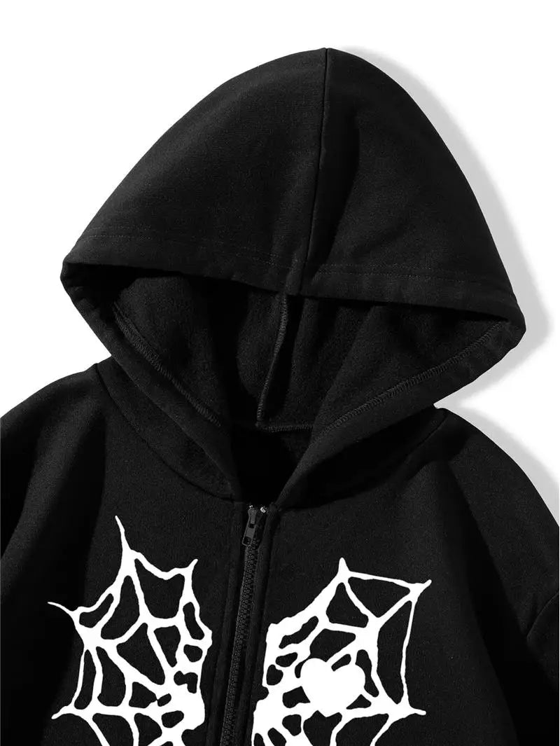 LIZAKOSHT  -  Thi Heartaped Printed Zipper Warm Hooded Cardigan Long Sve Mid-Length Polyester Women's Sweatirt Faion Autumn