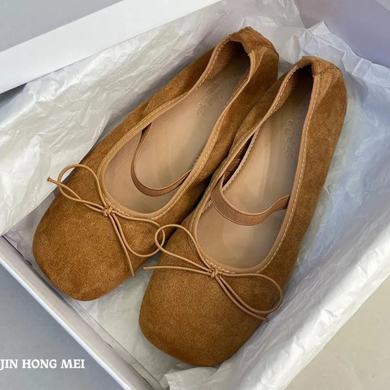 LIZAKOSHT  -  Flats Ballet Shoes Fashion Square Toe Shallow Bow Knot Ballerina Soft Casual Loafers Comfort Moccasins Leopard Print Shoes