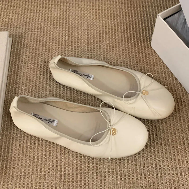 LIZAKOSHT  -  New Women Flat Shoes Fashion Round Toe Shallow Slip On Ladies Elegant Ballerina Soft Flat Heel Dress Single Shoes New Woman