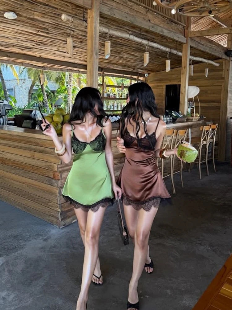LIZAKOSHT  -  Lace Patchwork Women Mini Dresses Sexy Clubwear Sleeveless Camisoles Streetwears Summer Fashion Vestidos Female Dating Sheath