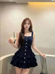 LIZAKOSHT  -  2000s Harajuku Vintage Slim One Piece Dress Korean Y2k French Elegant High-End Mini Dress Japan Style Dark Gothic Strap Dress