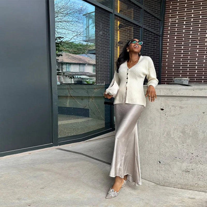 LIZAKOSHT  -  Fashion Solid V-neck Knitted Cardigan Women Solid Full Sleeve Single Breasted Slim  Cardigan 2025 Lady Early Autumn Chic Outwear