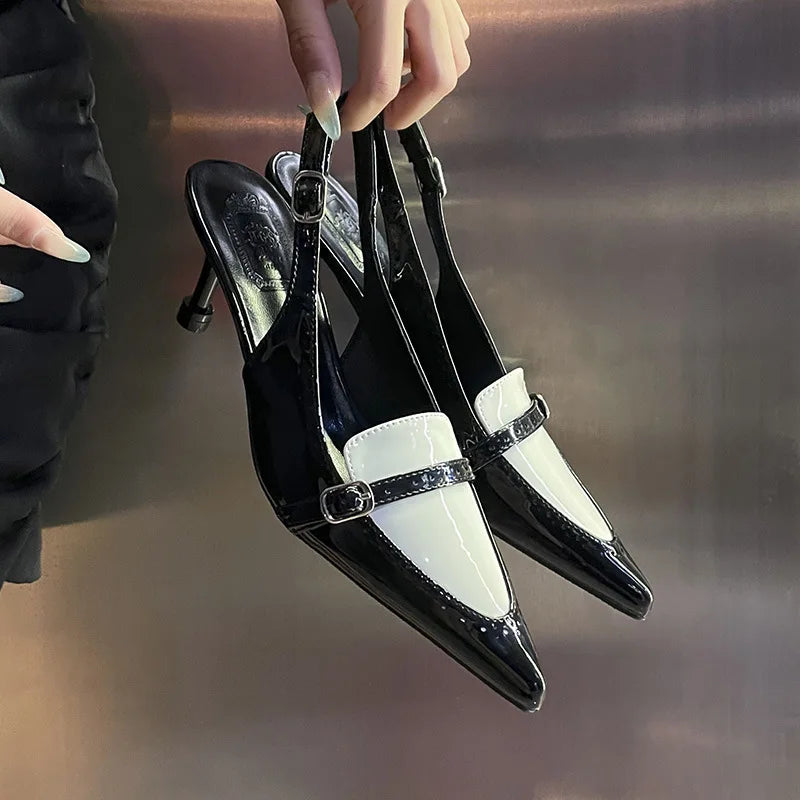 LIZAKOSHT  -  Elegant Kitten Heel Women Sandals Patent Leather Pointed Toe Mules Office Shoes Sexy Slingback Shoes Women Pumps Escarpins Femme