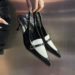LIZAKOSHT  -  Elegant Kitten Heel Women Sandals Patent Leather Pointed Toe Mules Office Shoes Sexy Slingback Shoes Women Pumps Escarpins Femme