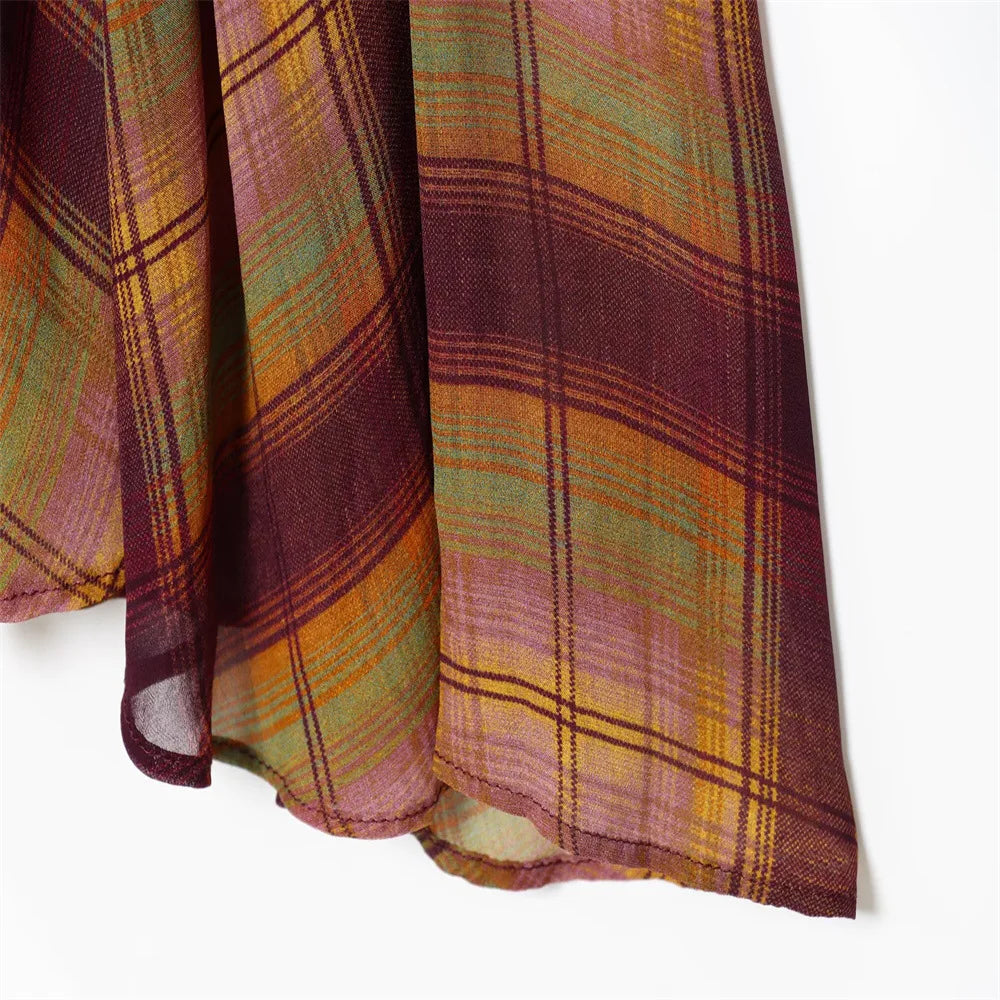LIZAKOSHT  -  Retro Plaid Pattern Pleated Skirt Women Elegant HighWaist Patchwork Ruffle Slim Midi Skirts Lady Holiday Street Wear New