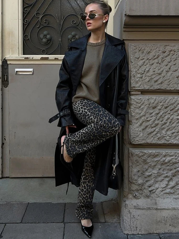 LIZAKOSHT  -  Fashion Leopard Print Long Pants For Women 2024 Spring Slim Single Button Pencil Trousers Female Chic High Waist Ladies Pants