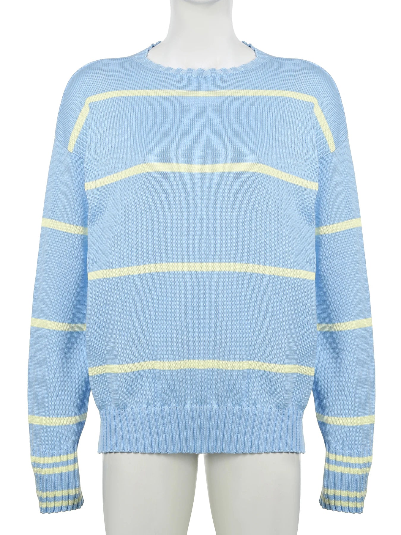 LIZAKOSHT  -  Casual Loose Contrast Striped Sweater Bvasic O-Neck Long Sleeve Knitted Pullovers Women Autumn Winter Streetwear