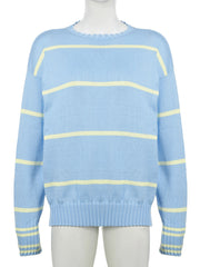 LIZAKOSHT  -  Casual Loose Contrast Striped Sweater Bvasic O-Neck Long Sleeve Knitted Pullovers Women Autumn Winter Streetwear
