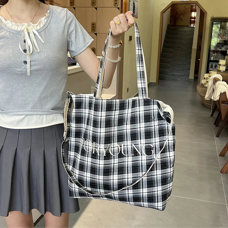 LIZAKOSHT  -  Women's Checkered Shoulder Bag Student Plaid Crossbody Bags Versatile Large Capacity Handbag