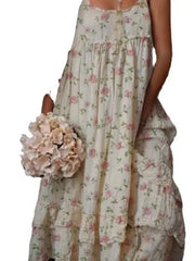 LIZAKOSHT  -  Floral U-Ne Loose Susp Dr Street Sle High Waist Knitted Polyester Fiber Svel Straight Tube Summer Dr
