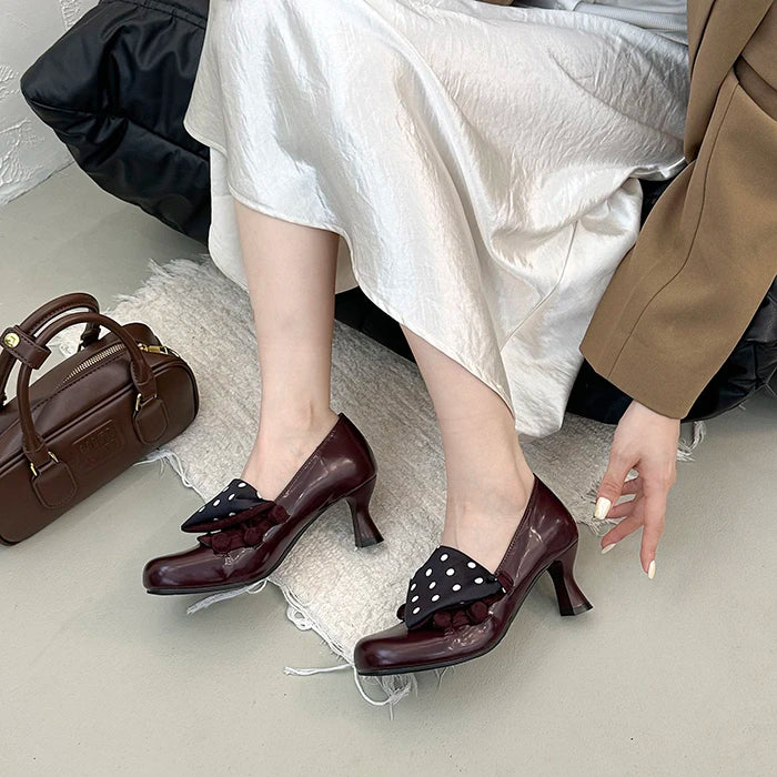 LIZAKOSHT  -  Vintage Polka Dot Thick Heel Women Mary Jane Shoes Outdoor Slip On Pumps Spring Autumn Eelgant Dress Leather Single Shoes