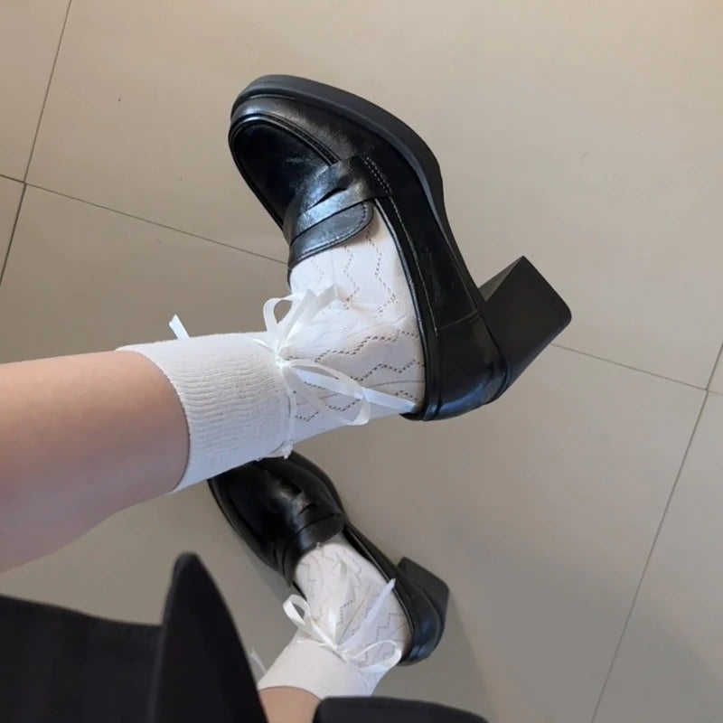 LIZAKOSHT  -   Vintage Square Toe Thick Heel Women Mary Jane Shoes Shallow Slip on Ladies Elegant Dress Pumps Spring Concise Zapatos De Mujer