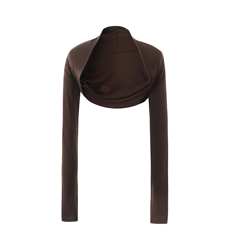 LIZAKOSHT  -  Women Long Sleeve Cropped "Take A Walk" Fitted Arm Warmers Tencel Wool Wrap Tee