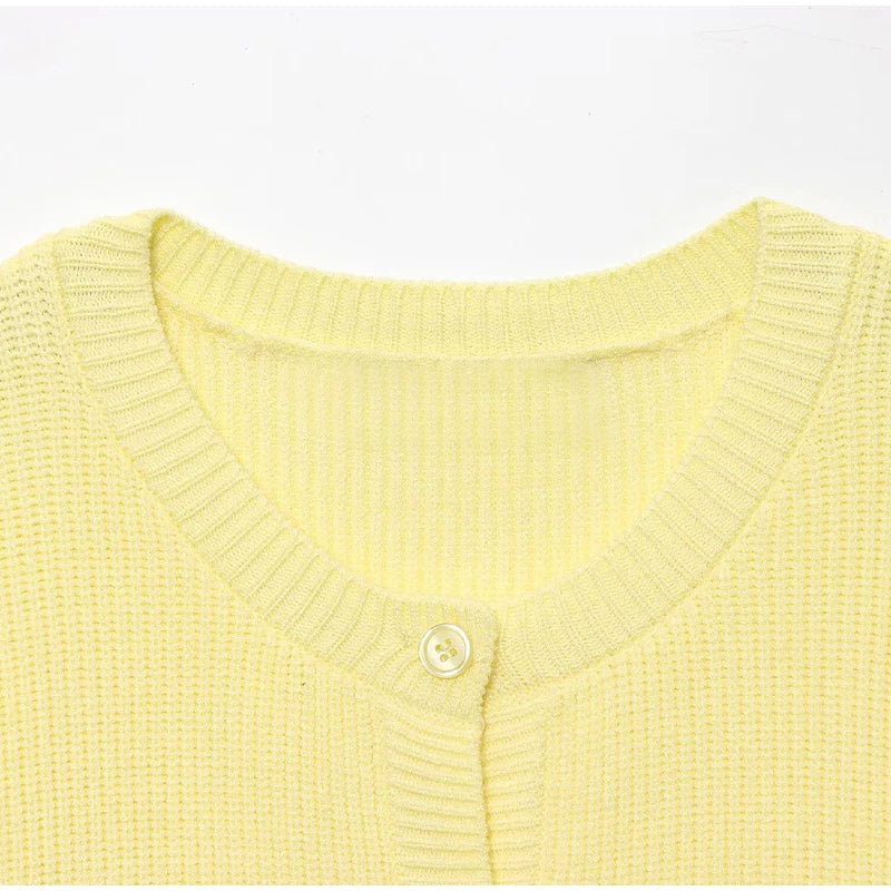 LIZAKOSHT  -  Fashion Single Breasted Knitted Coats Women Elegant Solid O-neck Lantern Sleeve Cardigan Lady Summer Chic Casual Holiday Tops