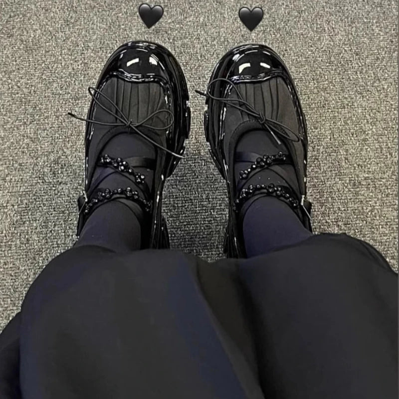 LIZAKOSHT  -  Women Pearls Buckle Mary Jane Shoes Thick Bottom Ballet Sneakers Round Toe Anti-slip Lightweight Loafers Zapatillas De Mujer