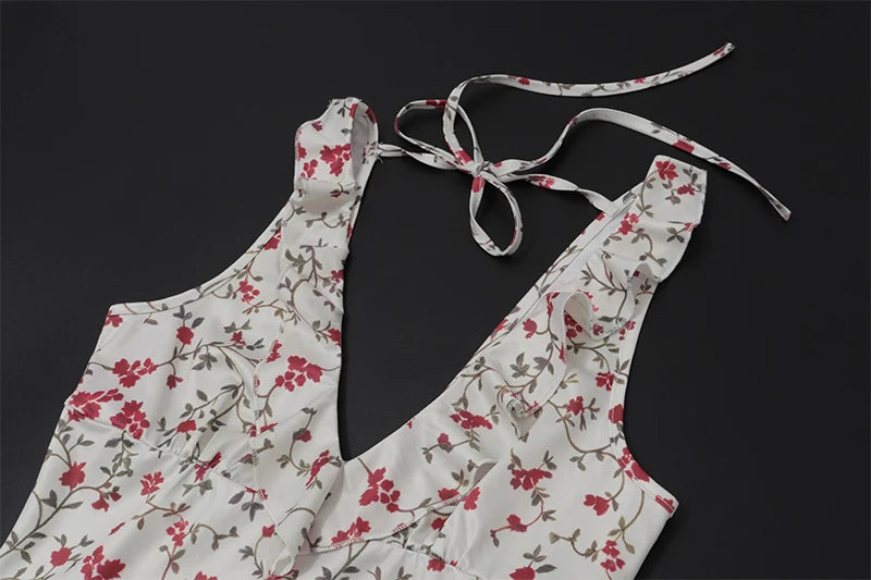 LIZAKOSHT  -  Floral Print Sexy V Neck Ruffles Elegant Bodycon Maxi Dresses Spring Fashion Holiday Streetwear Party Women Vestidos