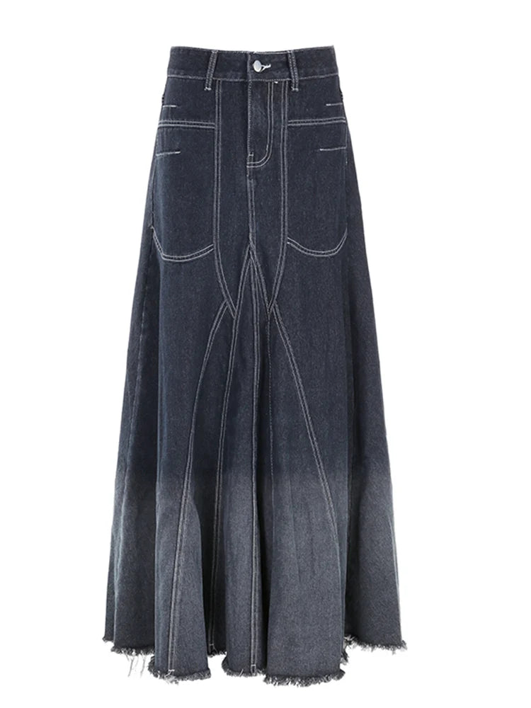 LIZAKOSHT  -  Women's A-line Denim Skirt Vintage 90s Aesthetic Y2k Long Cowboy Skirt Harajuku Korean Emo Jean Skirt 2000s Clothes Summer