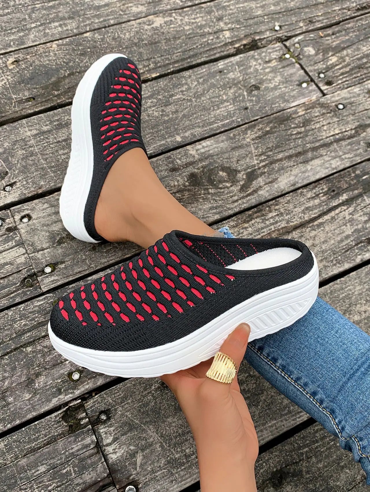 LIZAKOSHT  -  Low Shoes Woman  Cover Toe Massage Slippers House Rome Cotton Fabric Hoof Heels Rubber Slides Shoes Low Home Slippers Women'