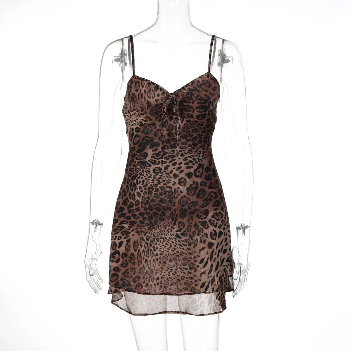 LIZAKOSHT  -  Women Sexy Leopard Print Chiffon Vacation Dress Streetwear Summer Girls Spaghetti Strap Backless Party Club Dresses
