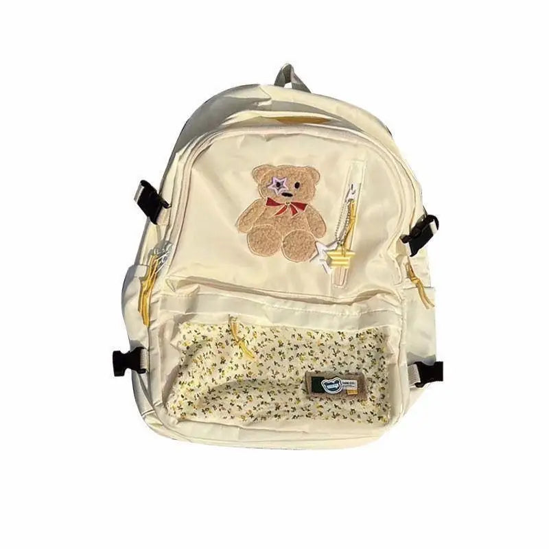 LIZAKOSHT  -  Korean Cartoon Bear Patch Multifunctional Backpack Y2k Preppy Style High-capacity Schoolbag Casual All Match Sweet Girl Backpack