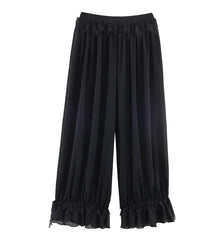 LIZAKOSHT  -  Spring Summer Black Chiffon Lantern Pants Women Spliced Lace Elastic Waist Ruffles Cuff Long Loose Trousers Full Length Bottom