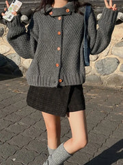 LIZAKOSHT Women Solid Color Knitted Sweater Fashion Korean Long Sleeves Button Warm Knitwear Cardigan Autumn Ladies Loose Streetwear