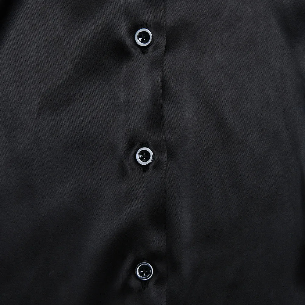 LIZAKOSHT  -  Waist-Snug Lapel Button-Front Satin Blouse Tops 2026 Spring Chic Elegant  Long-Sleeve Slim Top Fashion Chic Office Lady Shirt