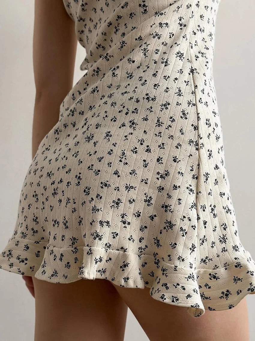LIZAKOSHT  -  Printing Female Nightwear Backless Pajamas Spaghetti Strap Nightgown Slash Neck Nightie Mini Dress Women Home Clothes