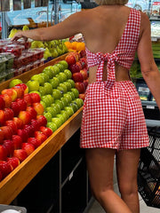 LIZAKOSHT  -  Women Casual 2 Piece Shorts Suits Summer Sleeveless One Shoulder Back Tie Up Tank Tops + High Waist Loose Shorts Sets Loungewear