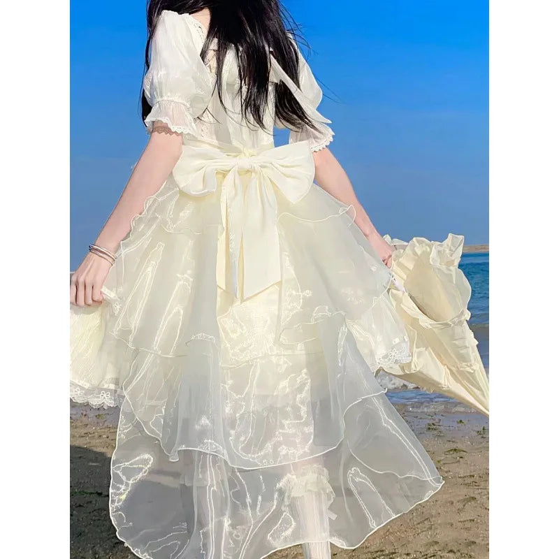 LIZAKOSHT  -  Japanese Sweet Lolita Dress Summer OP Fairy Birthday Dress Cos Flower Wedding Loli Tea Party Short Sleeve Cute Girl Clothing