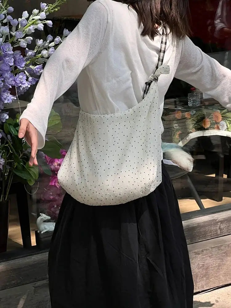 LIZAKOSHT  -  Black Dots Summer Plaid Patchwork Handbag Designer Tote Bags Large Capacity Women Commute Shoulder Bag