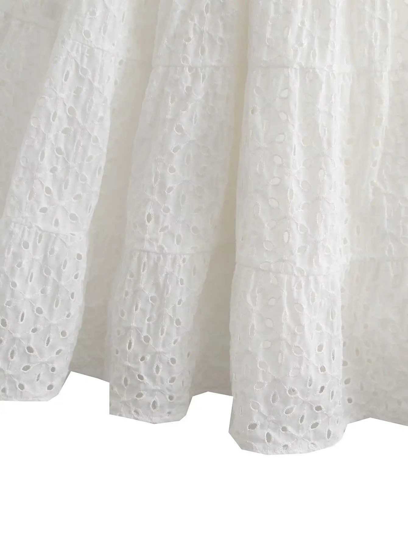 LIZAKOSHT  -  White Floral Embroidery Lace Mini Dresses for Women Off Shoulder Puff Sleeve Shirred Chest Short Dress Summer Boho Beach