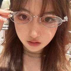 LIZAKOSHT  -  Women Retro Rhinestone Eyeglasses Girls Small Oval Shades Eyewear Metal Frames Anti Blue Light Reading Glasses Eyewears