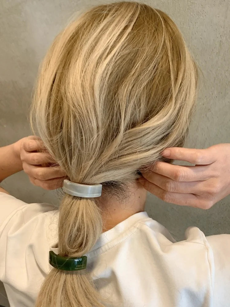 LIZAKOSHT  -  1PC Design Rectangle Curved Acetate Hair Bands france Low Ponytail Beige Hair Rope Simple