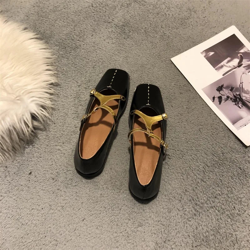 LIZAKOSHT  -  Fashion Trend Square Toe Mary Jane Women Ballet Shoes Flats Heel Footwear Moccasins Casaul Comfort Shallow Shoes Mujer